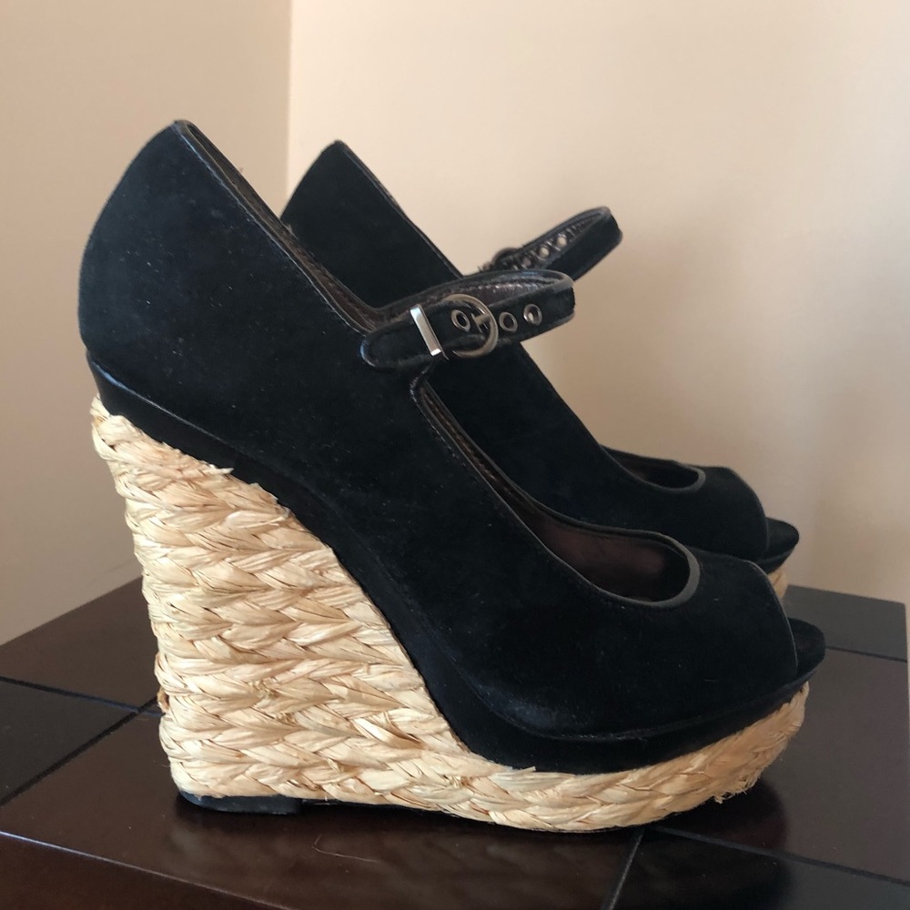 Charles David Straw Wedge Sandals With Strap